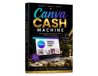 Canva Cash Machine ebook cover showing digital product mockups