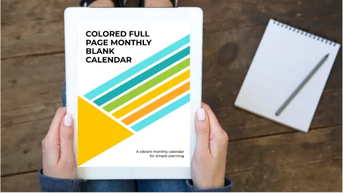 Colored Full Page Monthly Blank Calendar product image