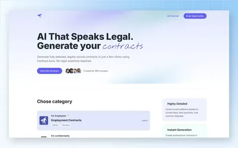 Contract Aura AI legal contract generator web application interface