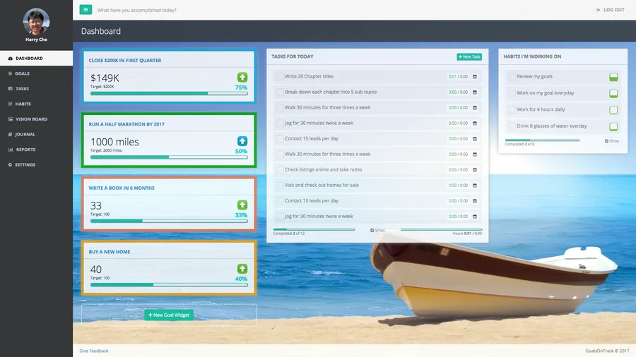 GoalsOnTrack goal-tracking dashboard screenshot