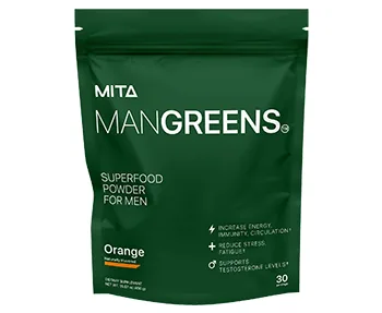 Man Greens orange superfood powder bag for men