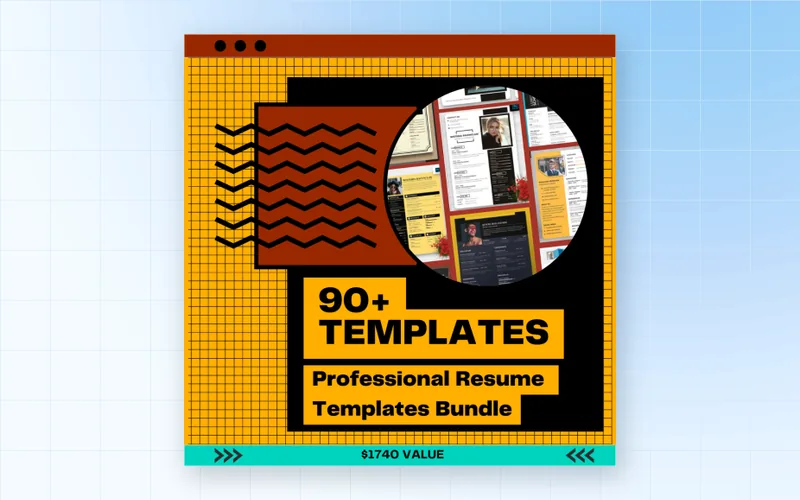 Mega CV Templates Bundle cover showing 90 professional resume template designs