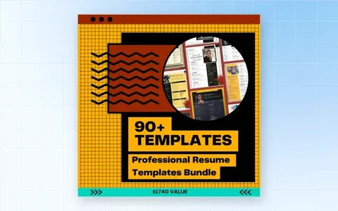 Mega CV Templates Bundle cover showing 90 professional resume template designs