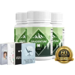 Oradentum dental supplement bottle and kit