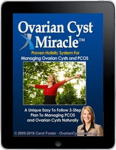 Ovarian Cyst Miracle ebook cover on a tablet