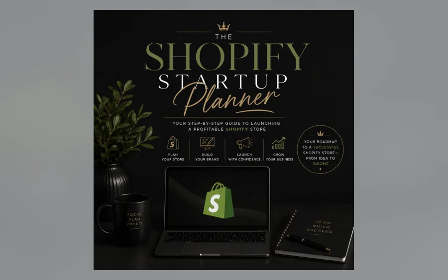 Product image from the seller's order form (Shopify Startup Planner cover)