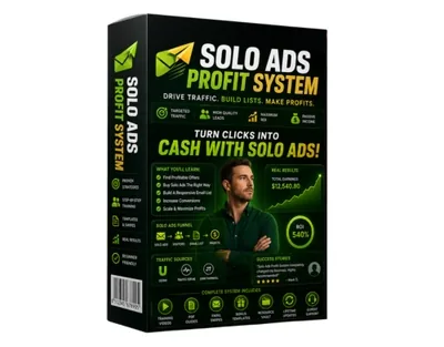 Solo Ads Profit System ebook cover with email and traffic graphics