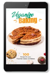 Veganize Baking vegan cookbook cover on a tablet